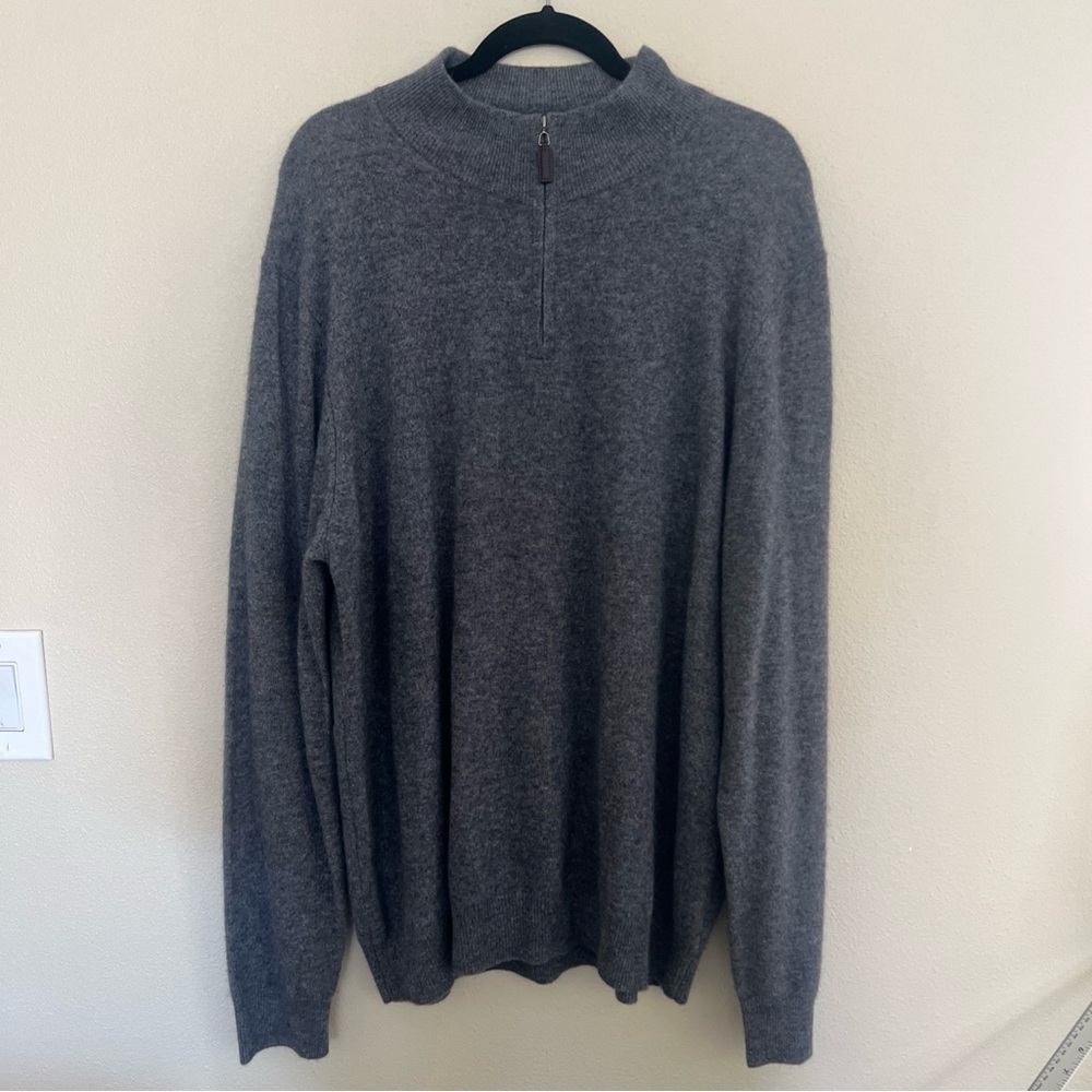 Christian Lacroix Sweater Mens XXL Gray Cashmere Half-Zip Mock Neck Pullover